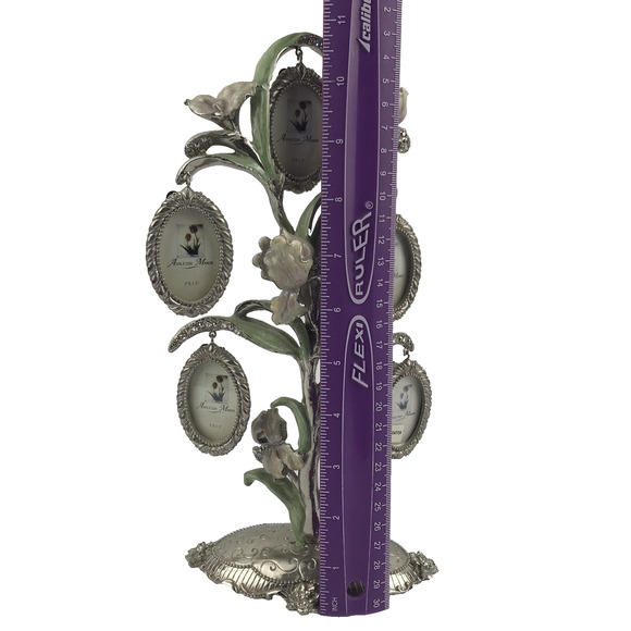Ashleigh Manor 5 Frame Family Photo Tree Pewter Rhinestone Enamel Floral Flower - Picture 16 of 16